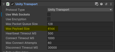 Unity Transport Max Payload Size